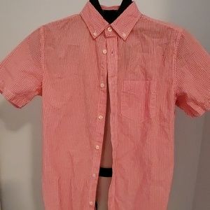 Salmon Seersucker Short Sleeve Button Down XS